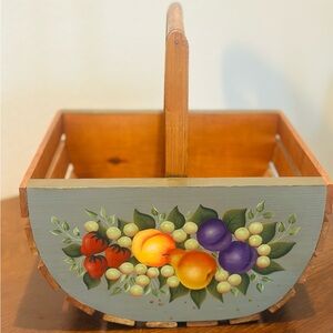 Vintage Hand-Painted Wooden Fruit Basket